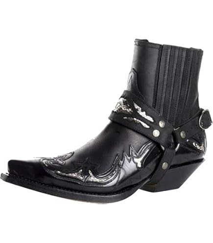 Stivaletti Western Uomo In Pelle Sintetica - Con Fibbia, Punta Quadrata, Per Motociclisti - Foto 13