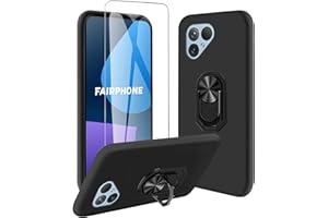 JDXHFF Hülle Kompatibel mit Fairphone 5 (6.46") Schwarz und 360° Drehbarer Ständer und Panzerglas Displayschutzfolie - Schutzhülle Weich Silikon Flexibel TPU Tasche Case Black