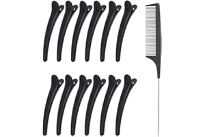 JT JUSTIME 12pcs Hair Sectioning Clips + 1pcs Professional Anti-static Metal Tail Hair Comb, Makeup Hairdresser Clips for Styling of Women Girls Hairdressing Salon Tool Set