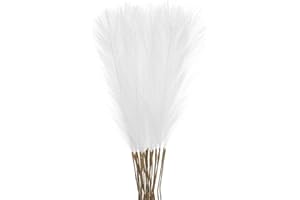sourcing map 25Pcs Faux Pampas Grass,21"/55cm Fluffy Fake Pampas Grass Decor Tall Artificial Pampas Grass for Living Room Party Wall Vase Wedding Decoration,White