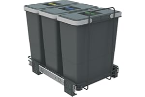 ELLETIPI 1954 Elletipi ECOFIL PF01 34B4 Poubelle différenciée extractible pour Base, 30 x 45 x 36 cm, 3 x 12 litres, Rails en métal, Gris