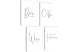 mojoliving Set di poster moderni da cucina, immagini in bianco e nero, decorazione da cucina, poster estetico, per cucina e soggiorno, set di immagini da cucina, decorazione da parete per cucina