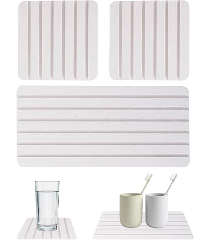 Set 4 Vassoi Assorbenti In Pietra Ceramica Per Lavello E Bagno, Tappetini Asciugatura Rapida Con Fondo In Sughero E Piedini Silicone