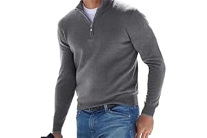 DJFOG Men's Cashmere Zipper Basic Sweater, Knitted Men's Crewneck Sweater, Men's Long-Sleeve Soft Touch Quarter-Zip Sweater