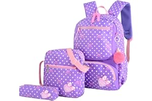 VIDOSCLA 3Pcs Crown Prints Backpack Sets Bowknot Primary Schoolbag Travel Daypack Shoulder Bag Pencil Case