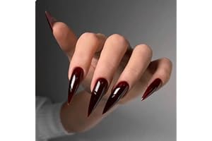 GlamRays 24 sztuki, długie sztuczne paznokcie, ciemnoczerwone, akrylowe paznokcie, do cosplay, pełne pokrycie, klej żelowy