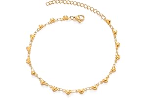 COOLSTEELANDBEYOND Acier Inoxydable Femme Filles Or Souffle Coeur Chaîne Maillons Bracelets de Cheville, Réglable