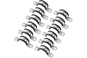 WINFOX 12Pcs 48mm Cable Clamp, Rubber Cushioned 304 Stainless Steel U-Shape Pipe Strap, Anti-Vibration Hose Clamp Tube Holder for Pipe, Tube, Wire