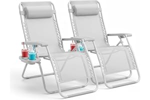 KEPLIN Set of 2 Heavy Duty Zero Gravity Chairs – Padded Garden Recliners with Locking System, 160° Recline, Adjustable Pillow