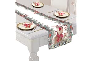 ComPDCVD Runner da Tavola di Natale 140 x 33cm Runner per la Tavola di Natale Rettangolari con Motivo Renna Tovaglia per Vacanze di Natale in Lino Decorazione per la Tavola di Natale