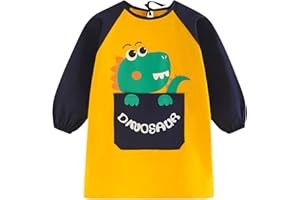 ROSEMO Dinosaurier Malschürze Kinder, Malkittel Kinder Schule, wasserdichte Bastelschürze für Kinder Mädchen/Jungen 3-8 Jahre, Bastelschürze mit Ärmeln und großer Tasche für Schule Kunst Malerei