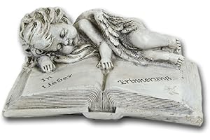 Bambelaa! Ozdoba nagrobna dekoracja artykuł żałobny - anioł na książce szary żywica kamienna cmentarz ok. 14 x 11 x 6 cm odporny na warunki atmosferyczne