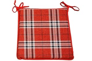 CnA Stores Set of 4 Tartan Check Reversible Kitchen Dining Garden Chair Cushion Seat Pads With Ties Zipped Removable Covers (Terracotta/Orange)
