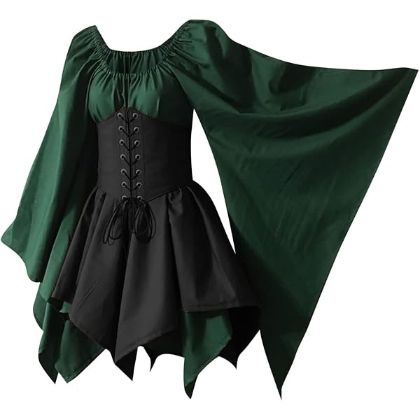 Vexlyn Robe Médiévale Femme - Costume Vert Style Rétro Gothique Victorien pour Cosplay, Carnaval, Halloween, Fête