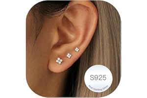 DORANA 3 Pairs 925 Sterling Silver Earrings Set for Women Hypoallergenic 14K Gold Studs Earring for Multiple Piercing Small CZ Dot Star Flower Heart Earring Cartilage Stacks Earrings Set Jewelry Gifts