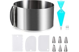 JIASHA Anillo de Pastel, Anillo para Tartas Ajustable Redondo Anillo repostería Molde Redondo Ajustable diámetro Ajustable de 16-30 cm con Accesorios para Hornear, para Hornear Pasteles