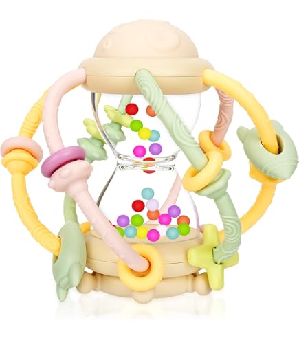 Hochet de dentition bois et silicone rose pâle Leo et Lea