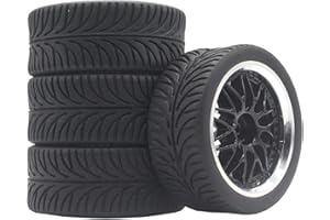 KEEDA Neumáticos de goma con llantas de plástico para TT01 TT02 1/10 RC On Road Tourenwagen Rennwagen (I, Negro)