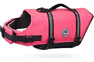 VIVAGLORY Ripstop Dog Life Jacket for Small Medium Large Dogs Boating, Dog Swimming Vest with Enhanced Buoyancy & Visibility, Bright Pink