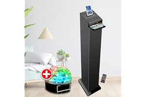 INOVALLEY Tour de Son Hifi 60W Noire avec Lecteur CD, Bluetooth, FM et USB, Télécommande, Jeu de lumière Boule LED, Colonne Chambre Salon