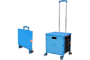 CROSS ZEBRA Carrello Della Spesa Pieghevole, Carrello Multiuso Portatile Multifunzionale di Grande Capacità da 54L/45KG con Manico Telescopico e 4 Ruote Girevoli Smontabili per lo Shopping da Viaggio, Blu