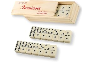 RONGZUBAT Traditional Dominoes - Classic Double Six 28-Piece Set for Adults & Kids in Wooden Retro Gift Box