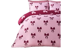OHS Double Duvet Set Bow Printed, Birthday Gifts for Women Super Soft Microfibre Reversible Duvet Cover Double Luxurious Bedding Set with Pillowcases, Pink/Light Pink