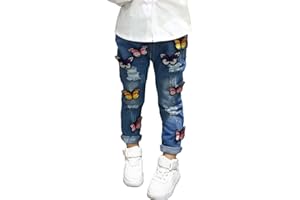 BOBORA Baby Girls Hole Jeans Butterfly Denim Pants for 2-7 Years Old