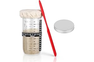 PBUSPU Kit Levain 730 ML, Kit De Démarrage Au Levain, de La Date,Couvercle en Tissu,Spatule Ensemble Complet pour la Fabrication Artisanale du Pain - Idéal pour Boulangers Amateurs et Professionnels