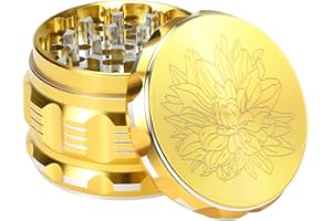 DCOU Nuova Versione Premium Grande Metallo Intagliato Fiore Spice Grinder Polline Collettore con Coperchio Magnetico Crusher 4 Pezzi 2,5 Pollici (Oro)