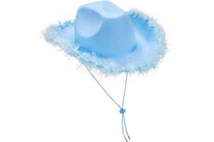 FELCIA Cowboyhut für Damen, Erwachsene, einfarbig, pelziger Rand, breite Krempe, Cowboyhüte mit Federn für Verabredung, Party, Tanz, Rosa