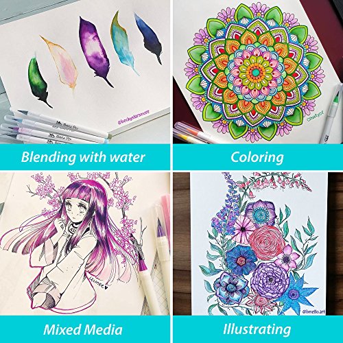 Pinselstift-Set – 20 Farben – weiche flexible Echtpinsel-Spitze, langlebig, Wasserfarben-Effekt, Aquarell – Ideal für Malbücher, Manga, Comic, Kalligrafie, duale Stärke, MozArt Supplies - 2
