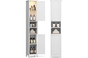 Armoire Salle De Bain Haute - 6 Étages - 70x35x187 Cm - Blanche - Rangement Serviettes Et Produits