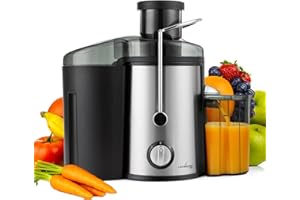 ‎LEHMANN LEHMANN Entsafter, Schnelle Saftzubereitung, 2 Geschwindigkeitsstufen, elektrische Saftpresse aus Edelstahl, 1,5L Tresterbehälter, 450ml Saftbehälter, Saftmaschine für Gemüse und Obst