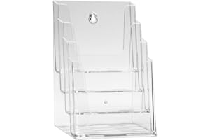 ‎DELIGHT DISPLAYS DELIGHT DISPLAYS® Prospekthalter DIN A5 mit 4 Etagen | glasklarer Prospektständer als Tischaufsteller oder zum Aufhängen | Katalogständer mit 4 Fächern für unterschiedliche A5 Flyer bis 160 mm Breite