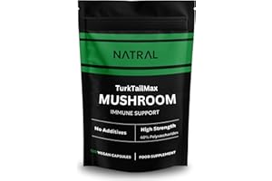 NATRAL Pure TurkTailMax Mushroom Extract - 120 Capsules High Strength 40% polysaccharides from 100% Fruiting Bodies - Immune Support and Vitality - No Fillers No Additives - Vegan Friendly