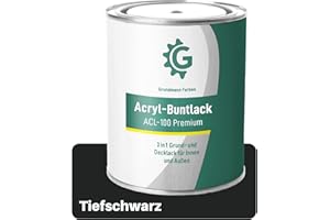 GRUNDMANN FARBEN Grundmann Acryllack - 3 Kg in Tiefschwarz (RAL 9005) - Buntlack auf Wasserbasis Schwarz - Für Holz, Metall & Beton
