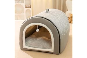 Mozzeilee Casa para perros 2 en 1, cueva grande para mascotas, caseta plegable y calmante con cojín suave y cálido, cama iglú extraíble lavable para perros y gatos, antideslizante (M: 50 x 40 x 35 cm