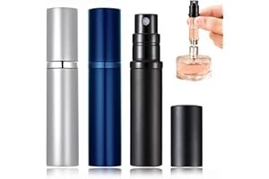 Atomizer Perfume Spray Bottle for Travel, POTWPOT 3 Pack Leakproof Portable Mini Refillable Perfume Atomizer Bottle Travel Perfume Bottle for Men and Women with 5ml Pocket Size (Black & Silver & Blue)