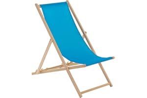 Harbour Housewares Folding Wooden Deck Chairs – Light Blue – Pack of 1 – Adults Traditional Foldable Reclining Outdoor Canvas Sun Lounger Chair Seat for Garden Patio, Beach, Camping