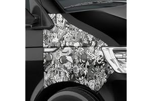 AUTO-DRESS AutoDress® Stickerbomb - Pellicola adesiva per auto 3D, con tecnologia a canale d'aria, con marchio e logo, adesivo JDM per auto (50 x 150 cm, motivo: mini mix di colore nero/bianco, finitura: lucido)