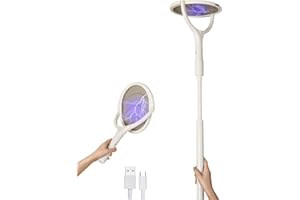 GECKOMAN Obrotowa głowica, ładowalna rakieta na muchy, łapacz much, łapacz much, pułapka na muchy, łapacz pająków, łapacz owadów, z teleskopową różdżką przedłużającą