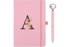 SINEKONG Cahier Journal en PU Cuir, A5 Carnet De Notes avec Stylo Coeur, Journal Intime, Carnet de Voyage avec Initiale Lettre A Agenda pour Femmes Filles Graduation Paques Anniversaire Fête des Mères Cadeaux