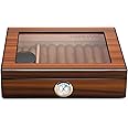 CIGARLOONG Cigar Humidor Brown 20-25 Desktop Cedar Wood Lined Cigar Storage Box with Hygrometer and Humidifier