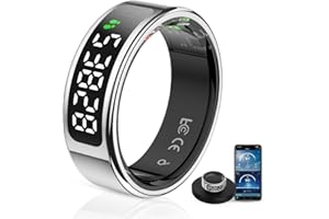 UouNeaCo Bague Intelligente avec écran LED, Tracker d'activité/Fréquence Cardiaque/de l'oxygène du Sang/Santé Féminine/Sommeil Anneau De Contrôle Tactile, Compatible iOS/Android (Argenté, 12)
