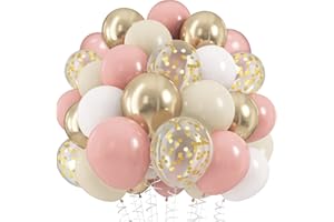 DOOFE Luftballons Altrosa Beige, 60 Stück Retro Aprikose Rosa Helium Luftballons, Staubiges Rosa Beige Gold Latex Ballons Set mit Gold Konfetti Ballon für Mädchen Geburtstag Boho Hochzeit Babyparty Deko