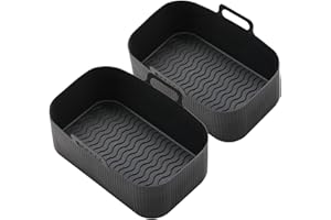 LJNH Silicone Air Fryer Liners, Reusable Air Fryer Silicone Liner, Air Fryer Accessories for Ninjas Dual Air Fryer AF300UK, AF400UK & Tower T17088,Silicone Air Fryer Liners Basket (Black)