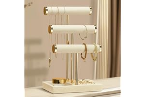 Josmimic 3 Tier Bracelet Holder Display - Detachable T Bar Beige Velvet Bracelet Holder, Jewelry Holder Organizer for Bracelet, Necklace, Watches, Rings