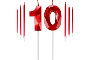 YIRAN Red 10th Birthday Candles Set, Number 10 Candle with Red Long Candles, Birthday Candles for Cake, Birthday Candle, Cake Candles Cake Topper Decorations for Boys Girls Men Women Birthday Party Wedding