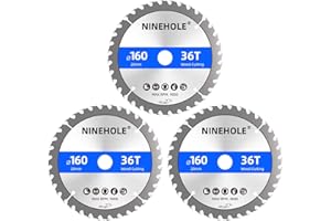 Ninehole 3 sztuki Brzeszczot do Piły Tarczowej 160 x 20 mm (pierścień 16 mm) - Tarcza 36 Zębów, do Drewna, Sklejki, Laminatu, Płyt Kartonowo-Gipsowych, Plastiku